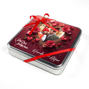 Personalized Round Chocolate Medallions - 64 Pieces (Metal Box)