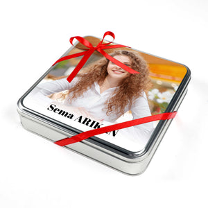 Personalized Name Gift: 64 Round Medallion Chocolates (Metal Box)