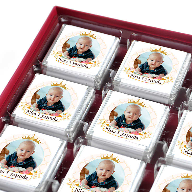 1st Birthday Girl Baby Chocolate Box with 32 Madlen Chocolates
