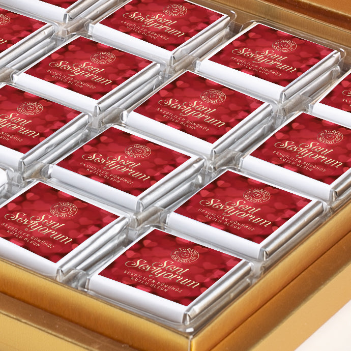 Valentine's Day Gift 32-Piece Madlen Chocolate Gold Box - Red