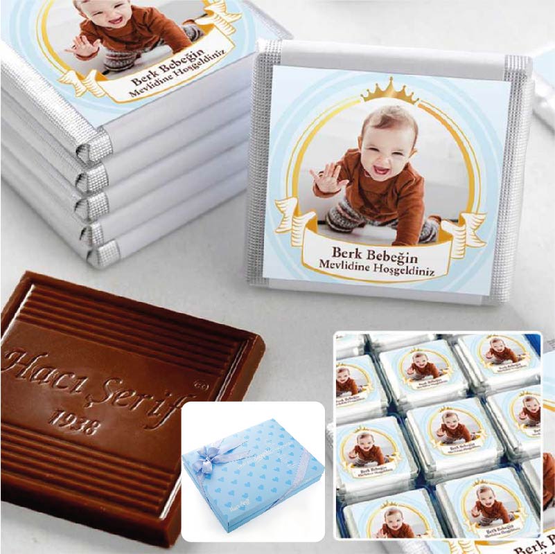 72-Piece Baby Boy Mevlid Photo Chocolate Gift Box