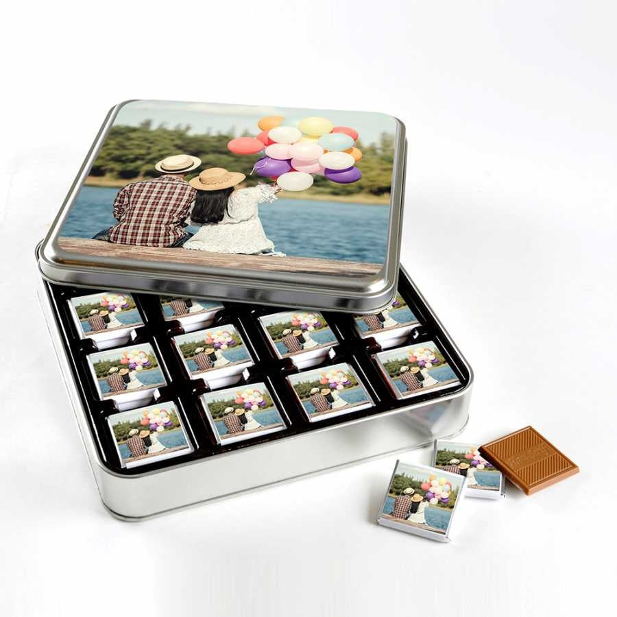 Personalized Birthday Gift: 32 Pieces of Chocolate in Metal Box