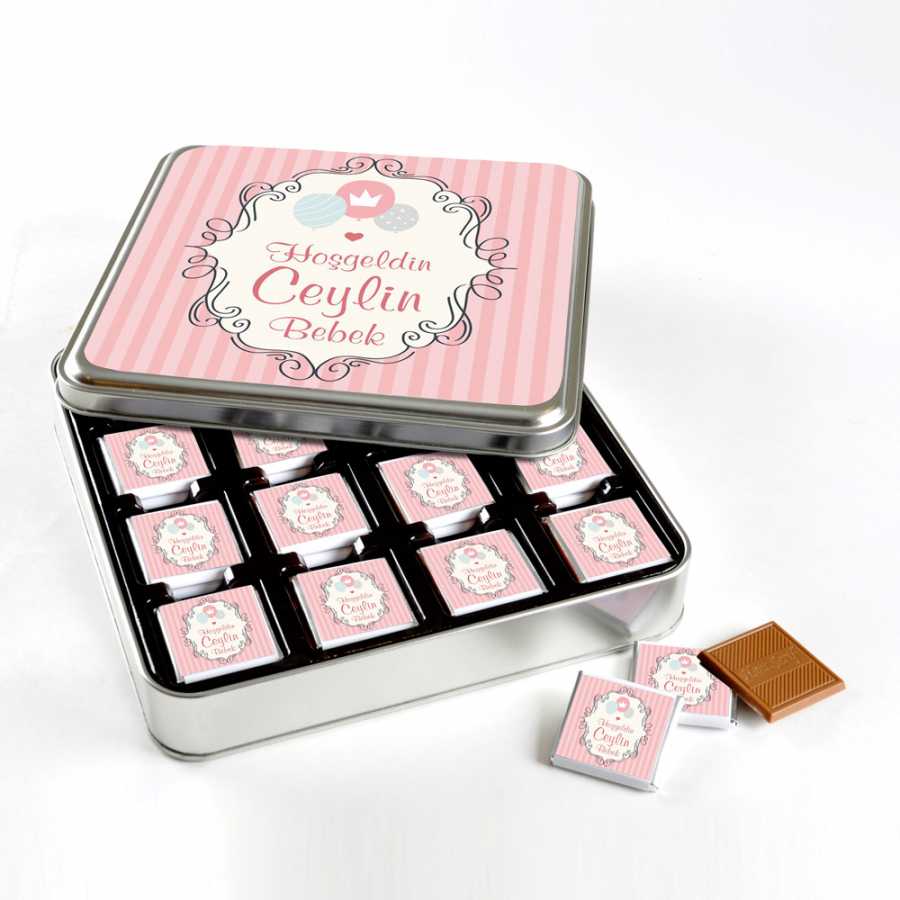 32-Piece Baby Girl Birthday Gift Chocolate Metal Box