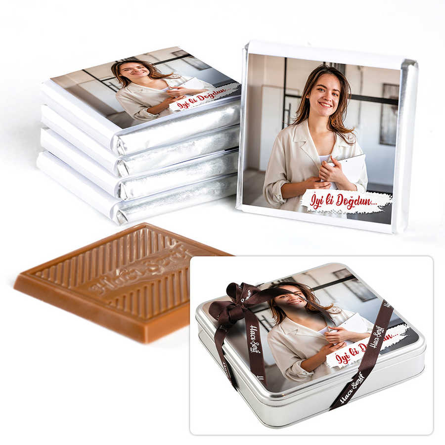 Photo Birthday Gift: 32 Piece Madlen Chocolate in Metal Box