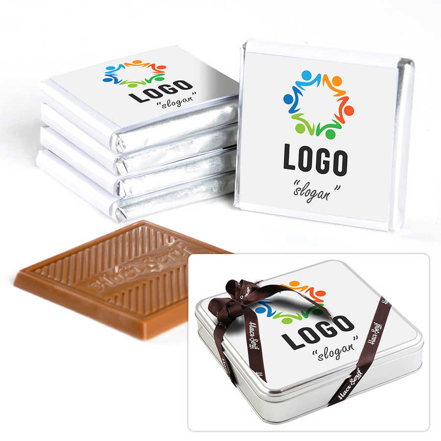 Corporate Promotional Logo Chocolate in 32-Piece Metal Box
