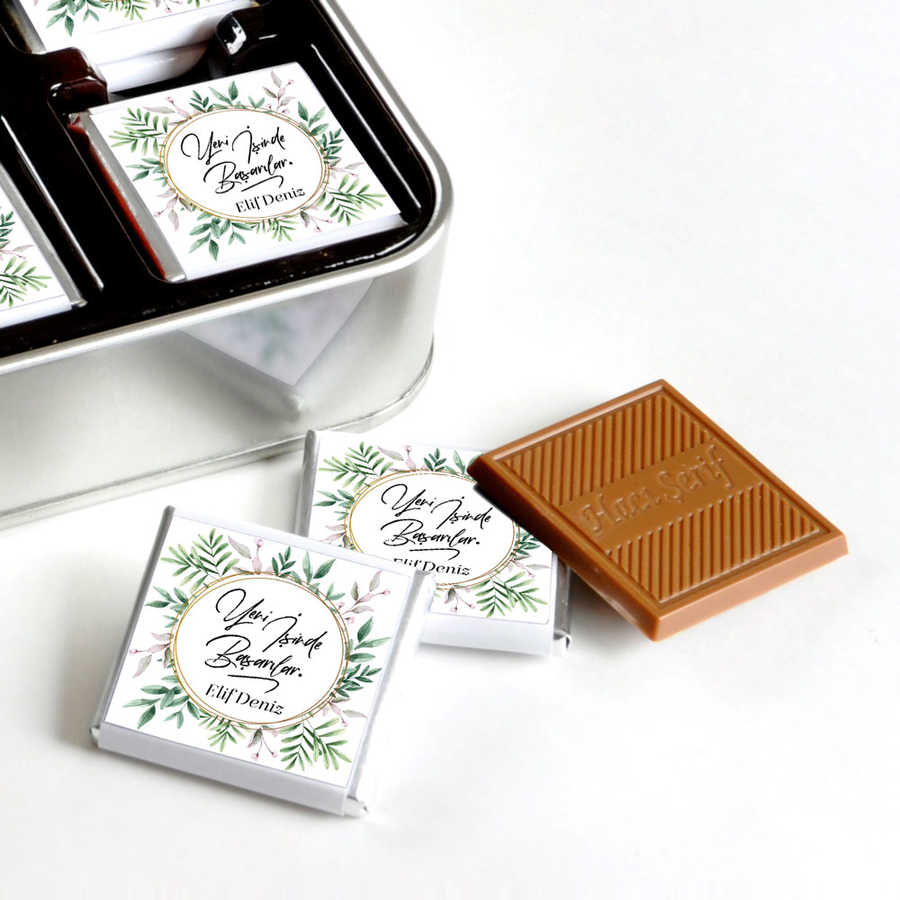 Personalized New Job Gift: 32-Piece Chocolate Metal Box