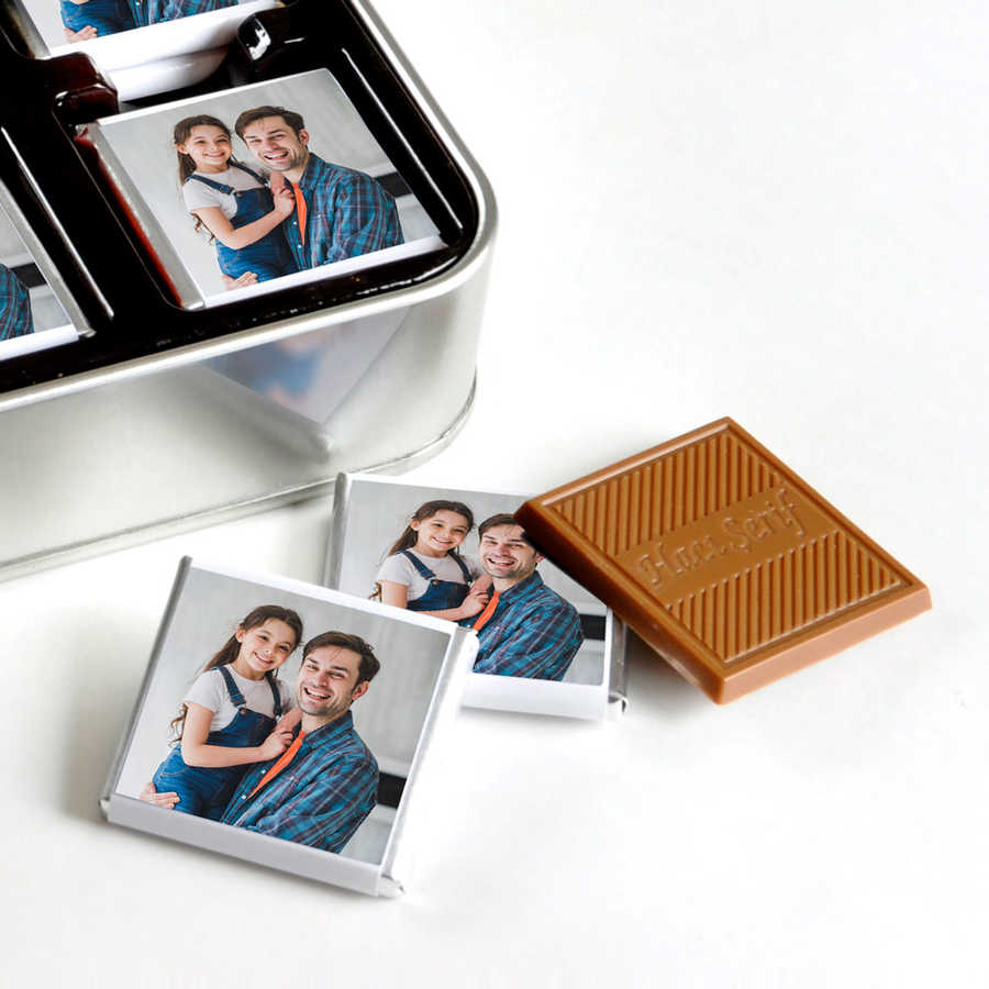 Custom Photo Father's Day Gift: 32 Madlen Chocolates in Metal Box