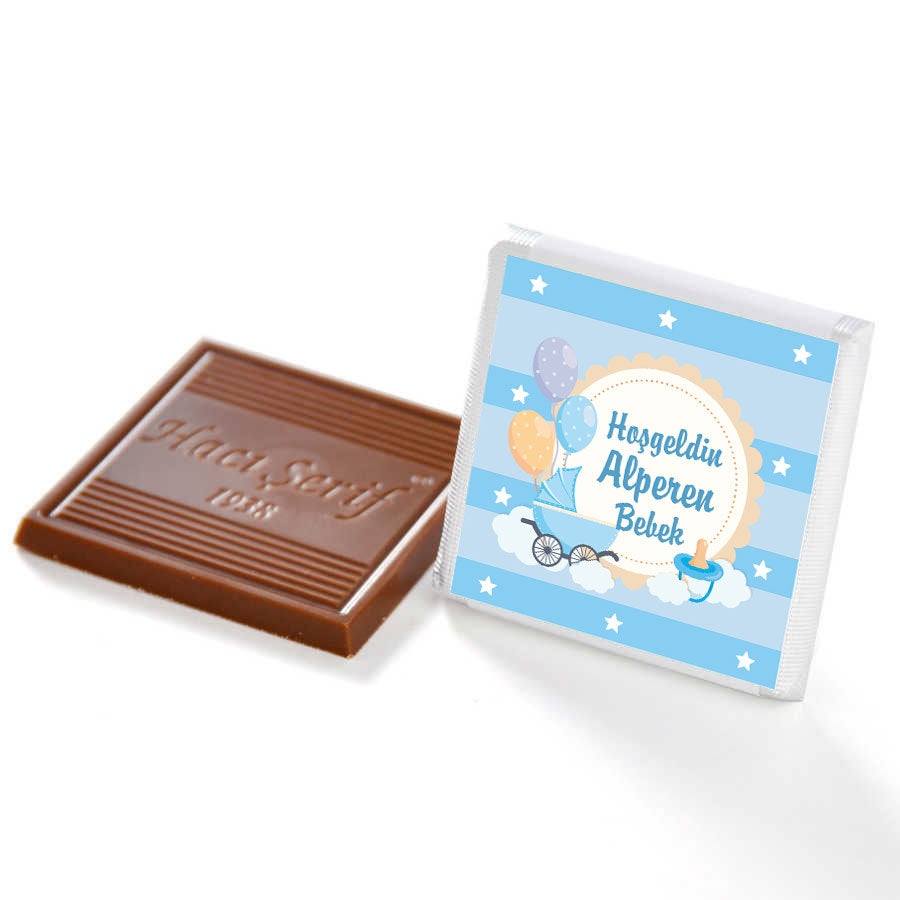 50-Piece Custom Printed Baby Boy Chocolate in Metal Box