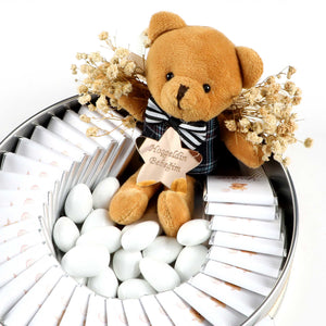 Adorable Bear Decor Baby Chocolate Round Metal Box (35 Pieces Chocolate Medallions)