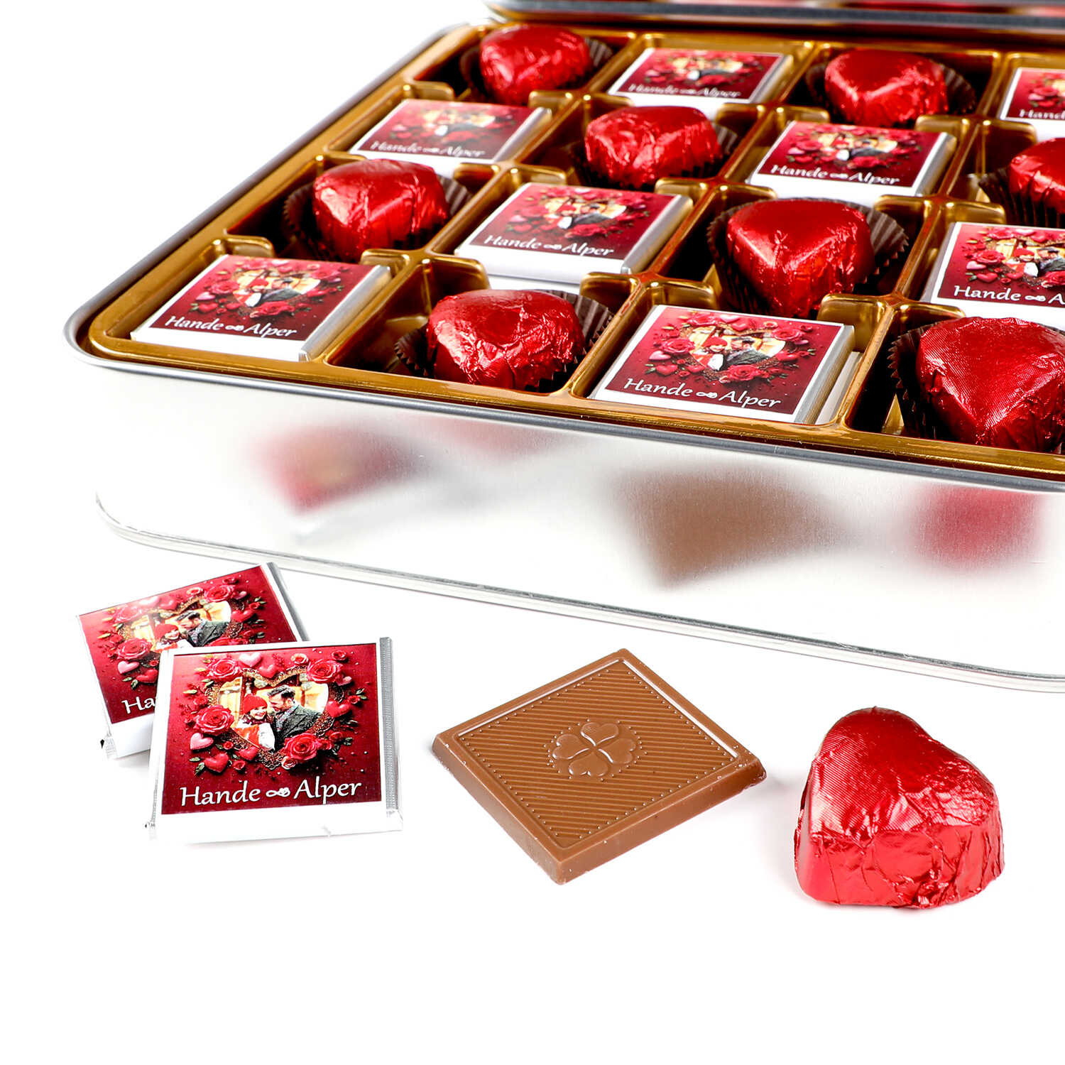 Photo Personalized Gift for Girlfriend - Heart Chocolate in Metal Box