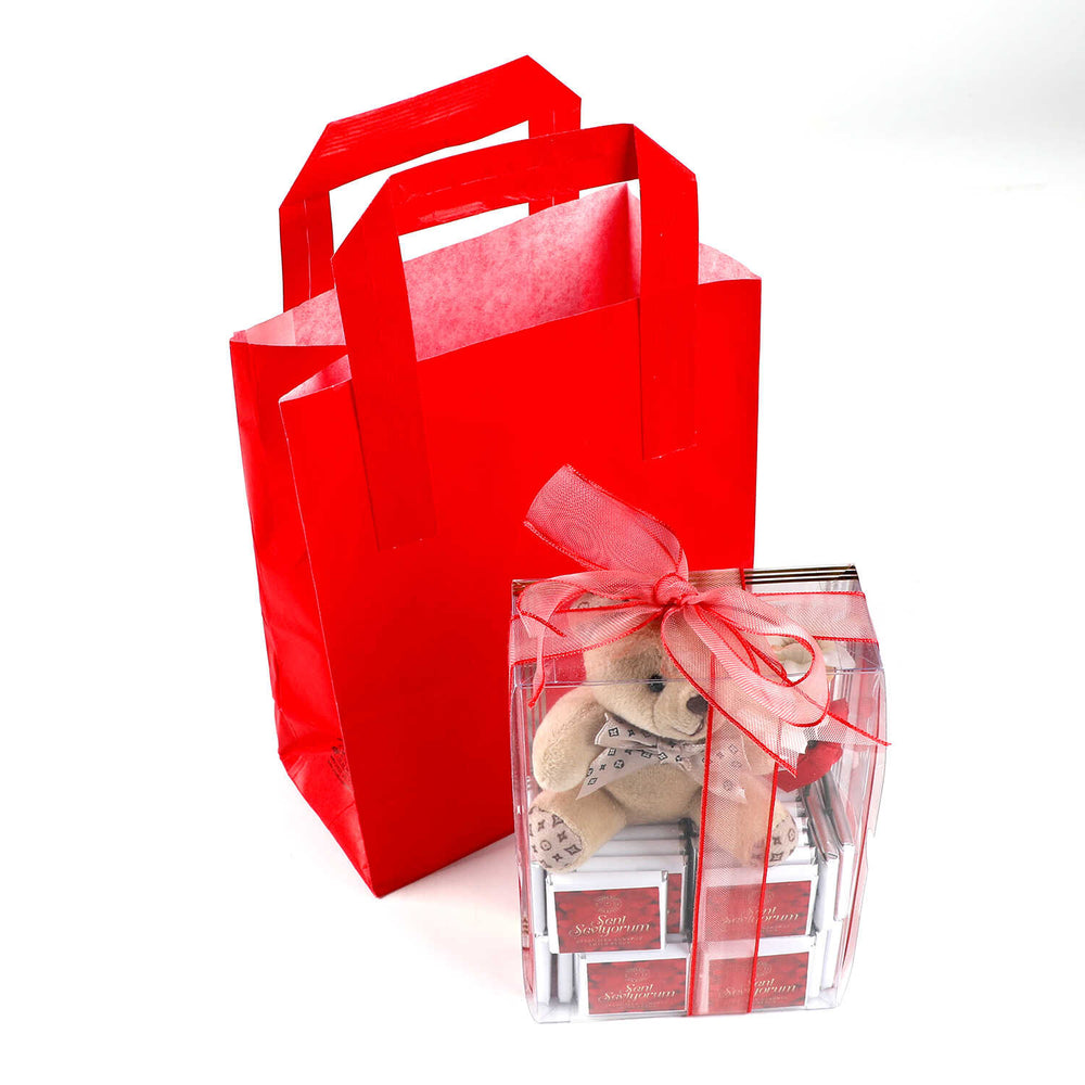 Sweetheart Gift Box: Teddy Bear + 40 Mini Chocolates + Flowers