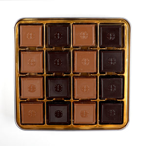 هدية يوم المرأة المخصصة: علبة معدنية من شوكولاتة مدلين بالحليب والداكنة (64 قطعة)