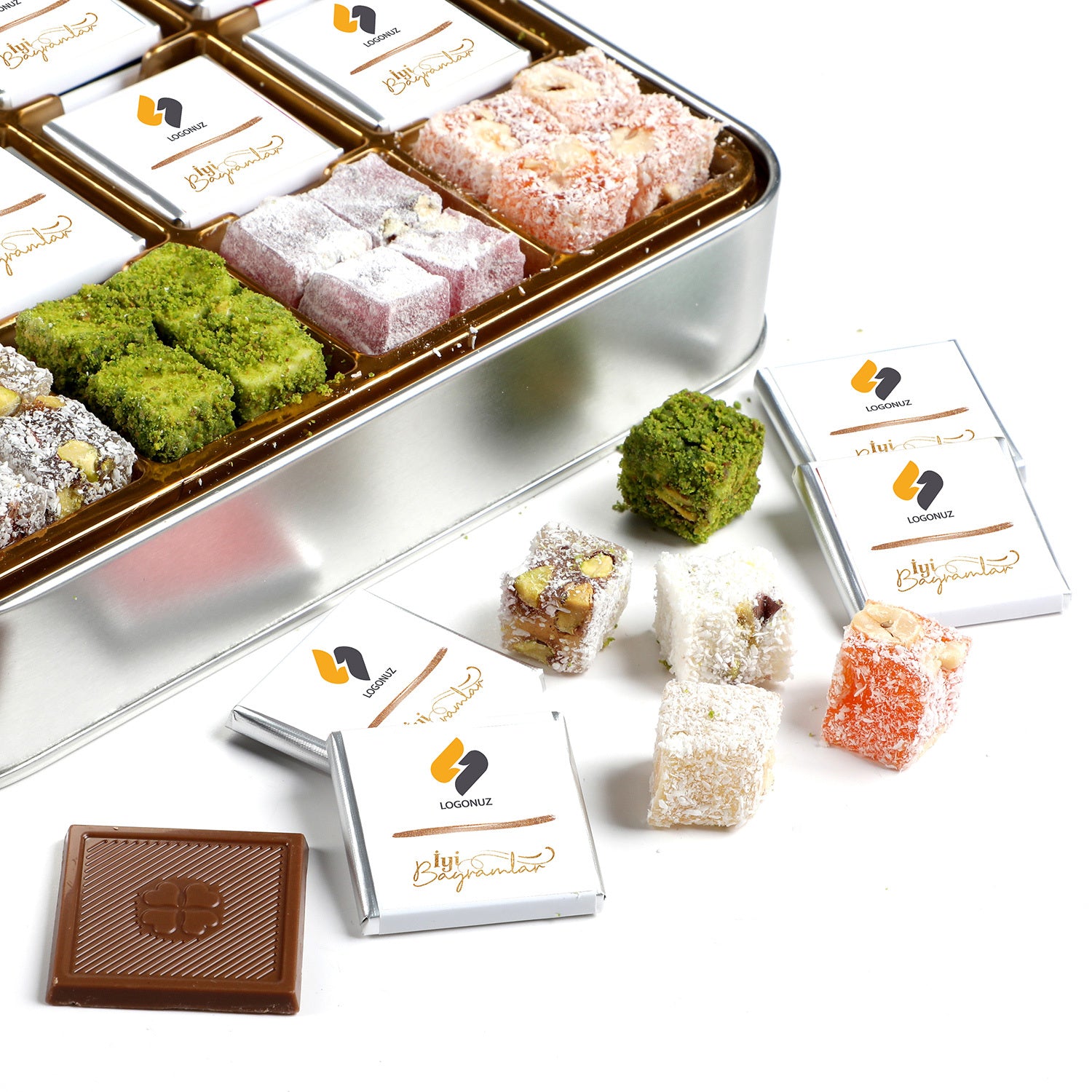 هدية العيد للشركات (صندوق شوكولاتة مشكلة وحلقوم تركي بالتحميص المزدوج)