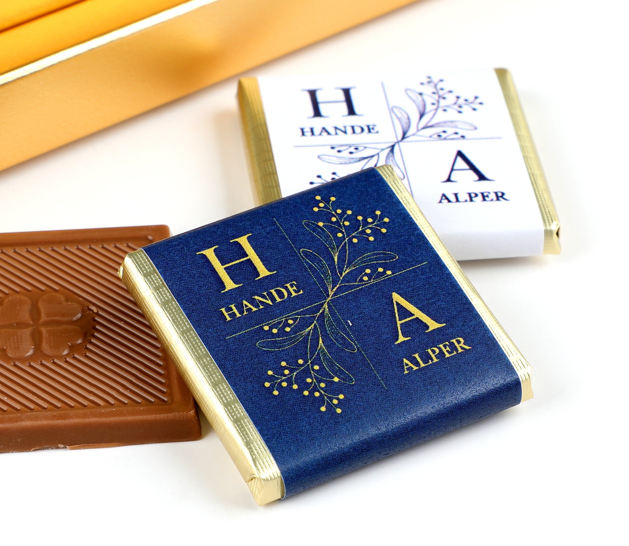 Two-Tone Personalized Engagement 48pc Chocolate Medallions in Gold Box