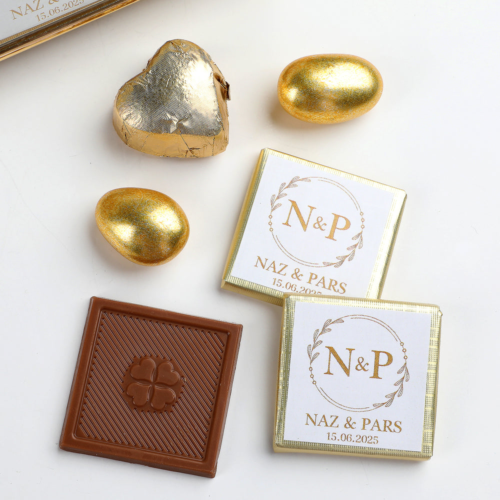 شوكولاتة للخطوبة والزفاف في صندوق أكريليك (ذهبي)