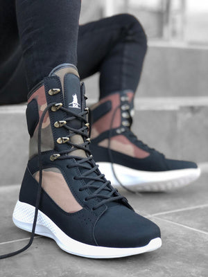 Black Camouflage Lace-up Unisex Sports Combat Boots