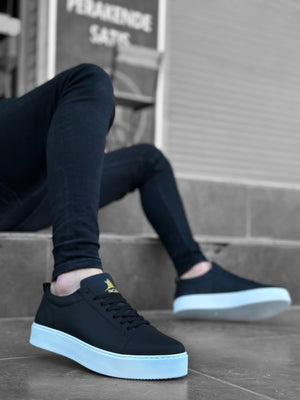 Black Leather Lace-Up Men's Classic Sneakers