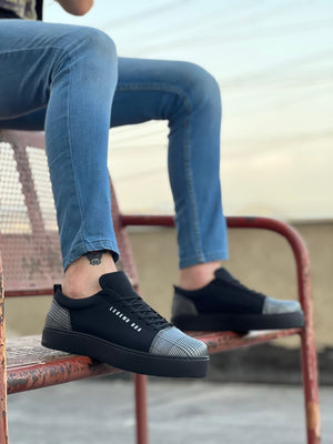 BA0104 Black Plaid Suede Lace-Up Black Sole Classic Men's Sneakers