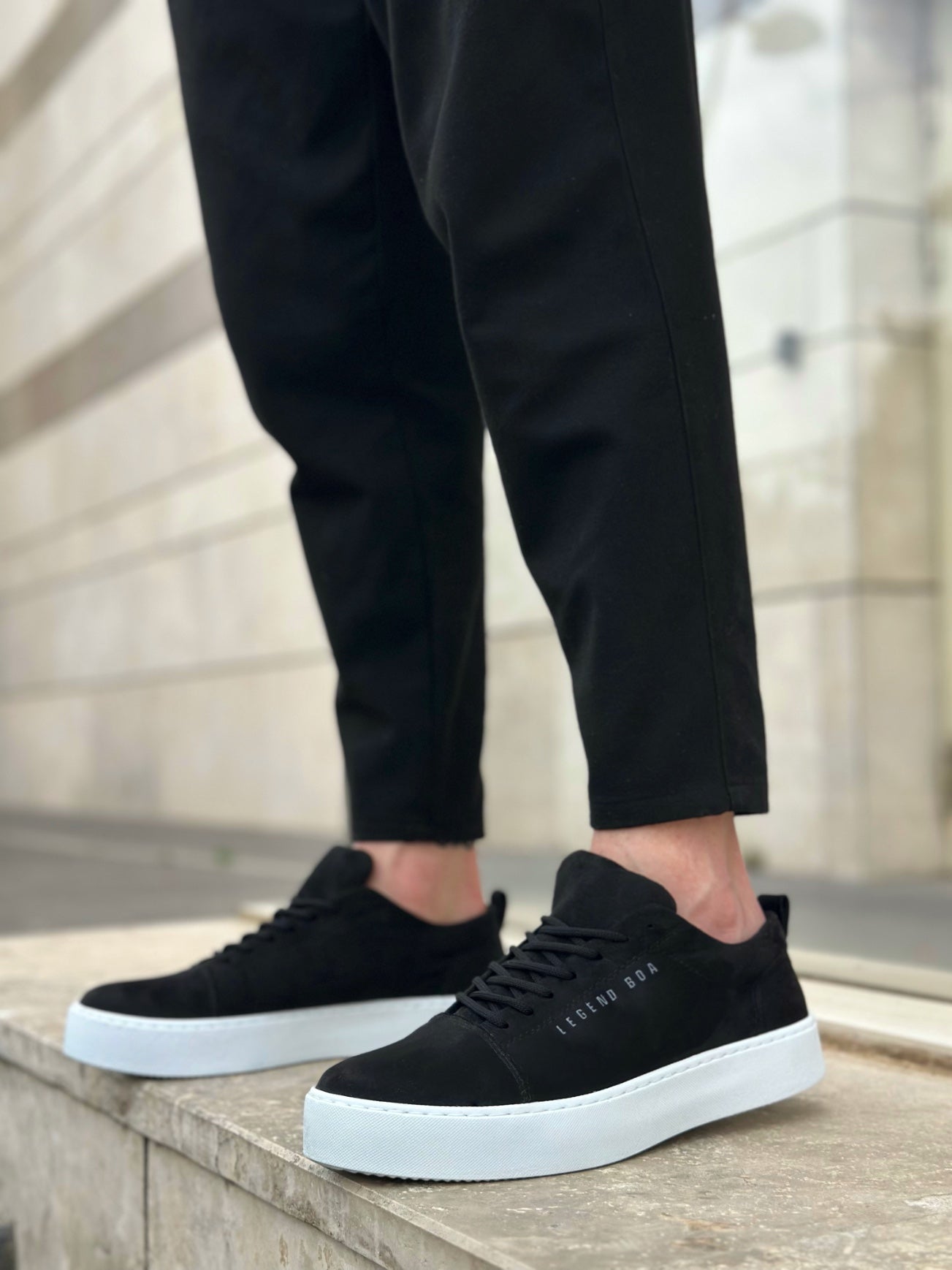 Black Suede White Sole Classic Men's Sneakers with Laces