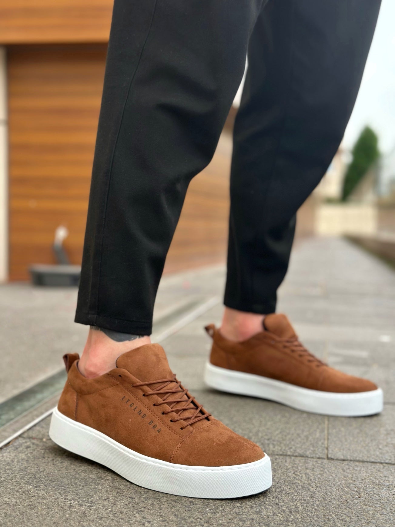 White Sole Classic Suede Men's Sneakers with Laces
