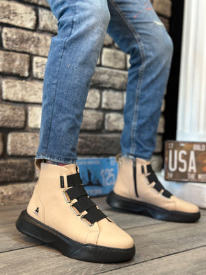 Cream High Top Men's Sport Boots with Banded Detail