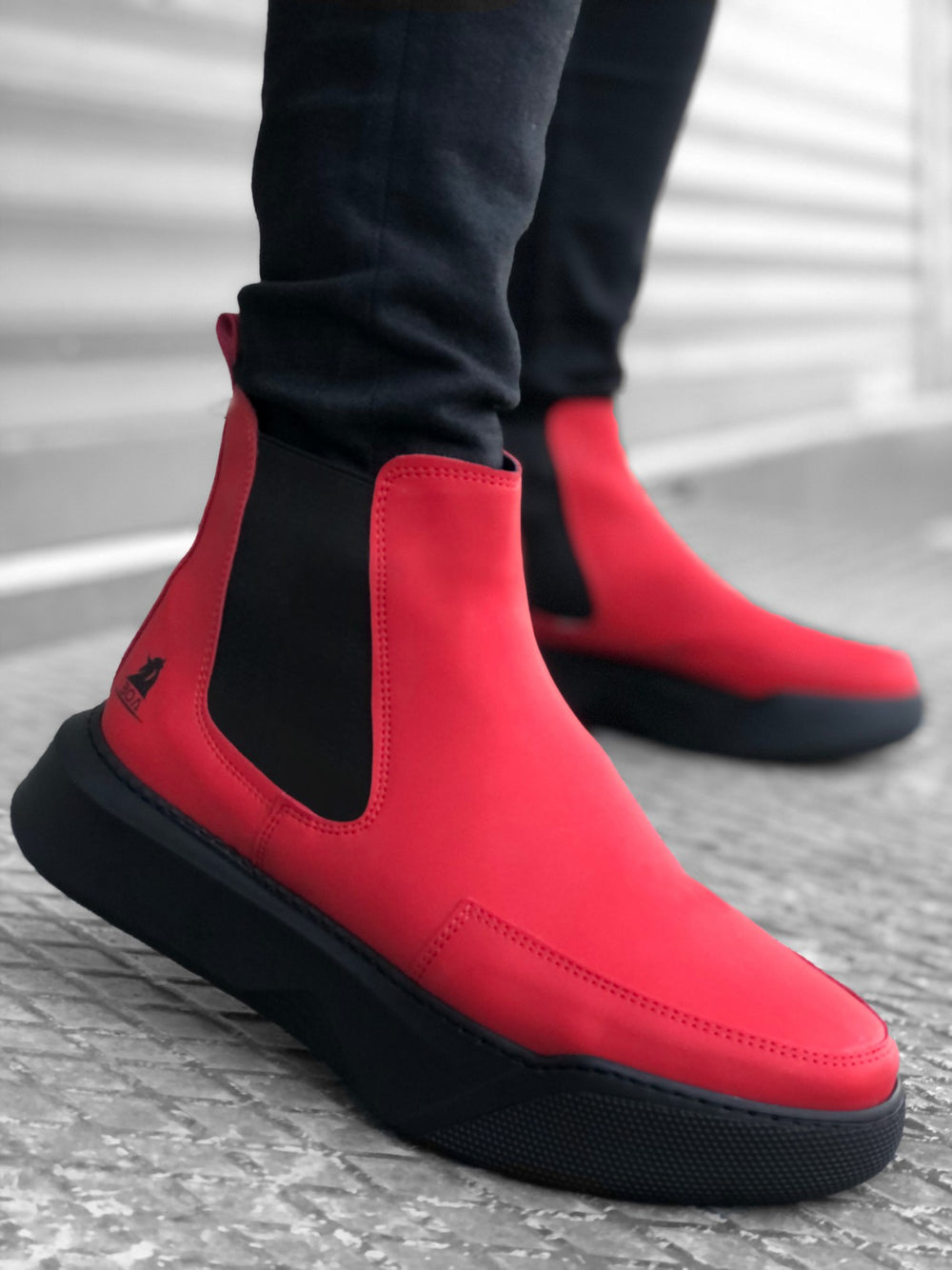 Red High Top Men's Slip-On Sneakers with No Laces