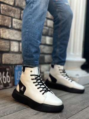 High Top Men's White Black Sole Lace-Up Sport Boots