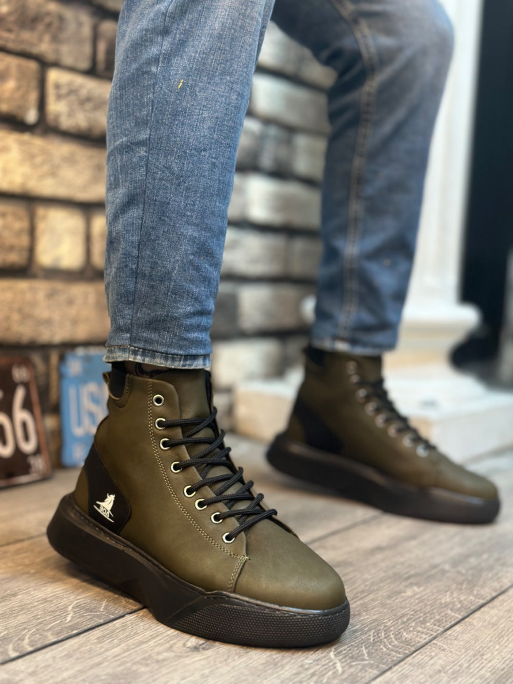 High Top Men's Khaki Sneaker Boots with Laces - BA0155