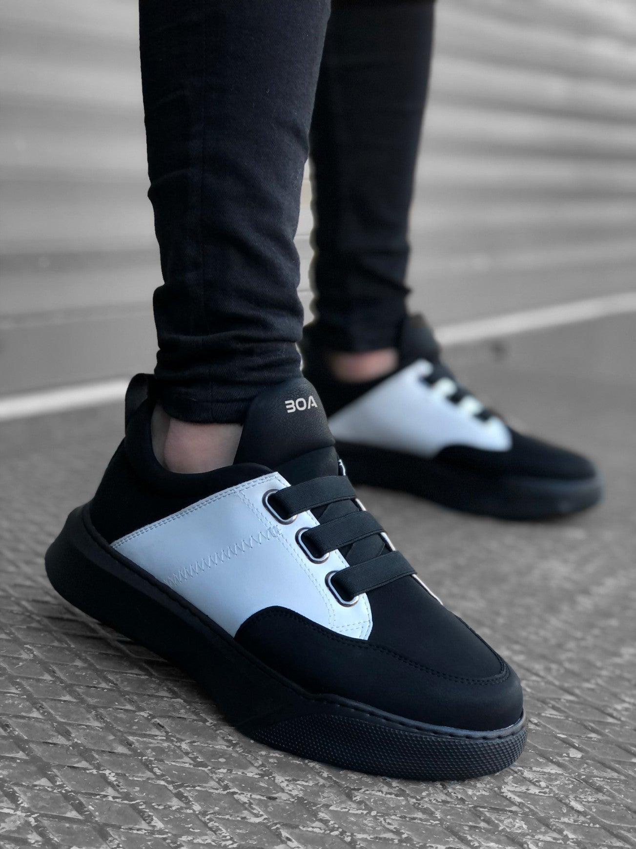 BA0160 Men's High Top Black White Black Sole Sneakers