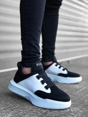 Men's High Top Black and White Sneakers with Stripes