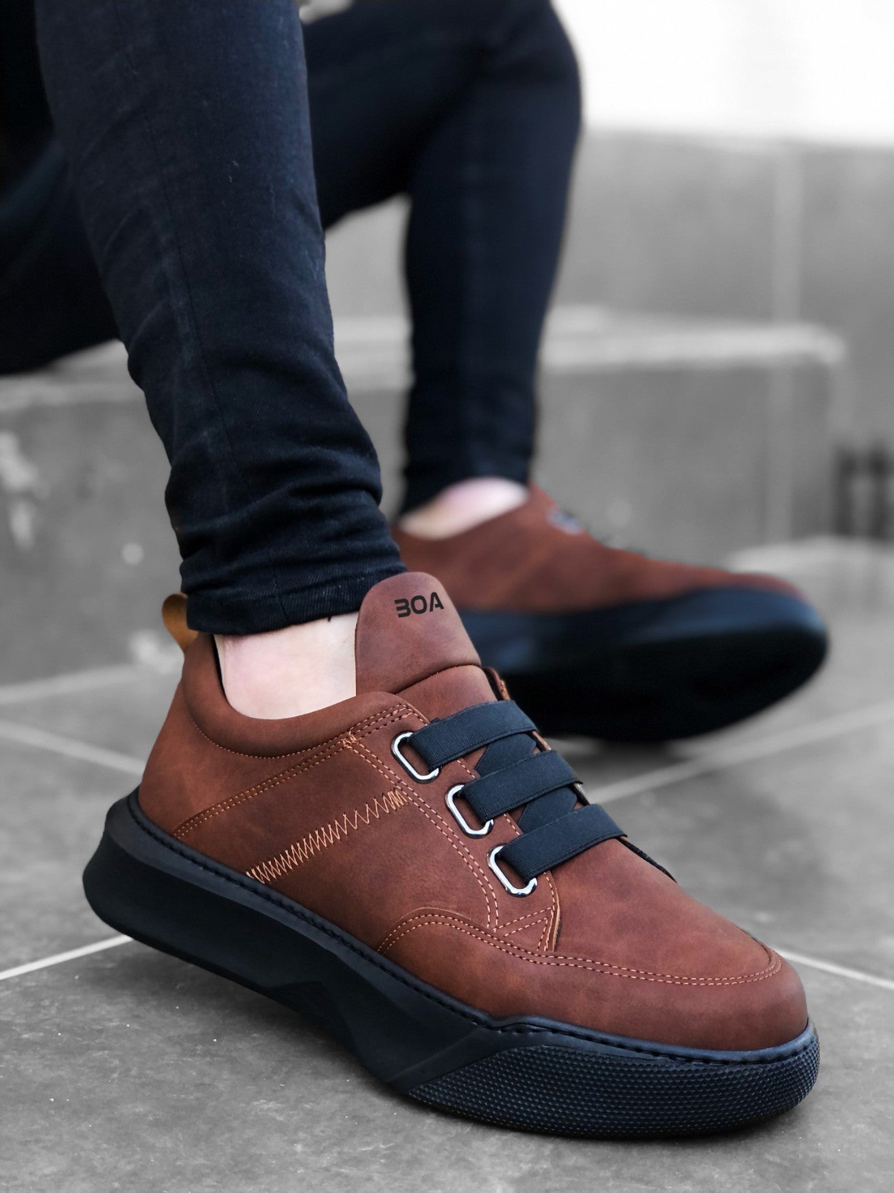 Men's High Top Tan Sport Shoes with Striped Detail