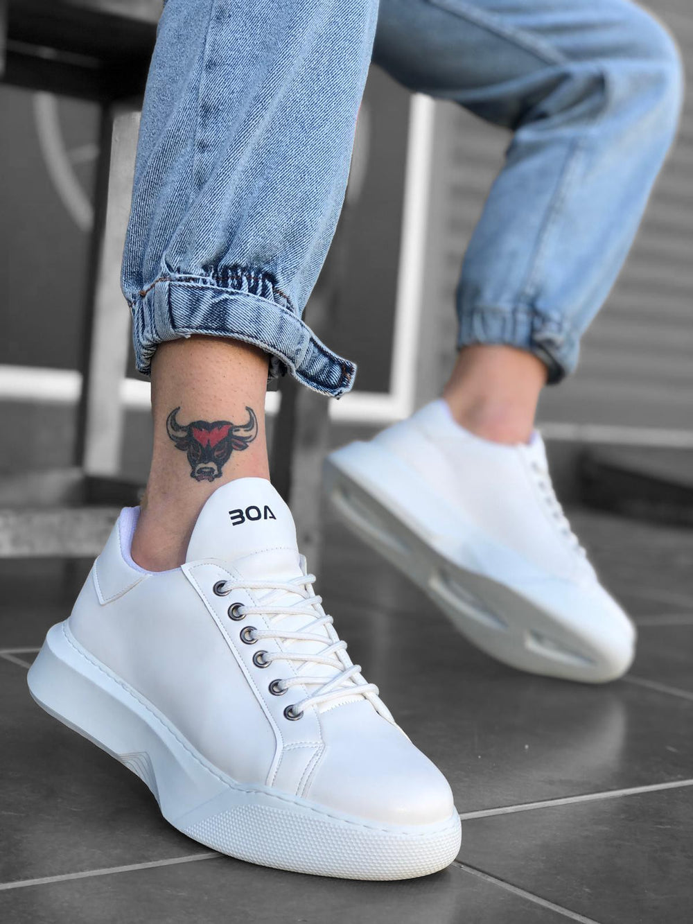 BA0161 Men's High Top White Sneakers with Laces