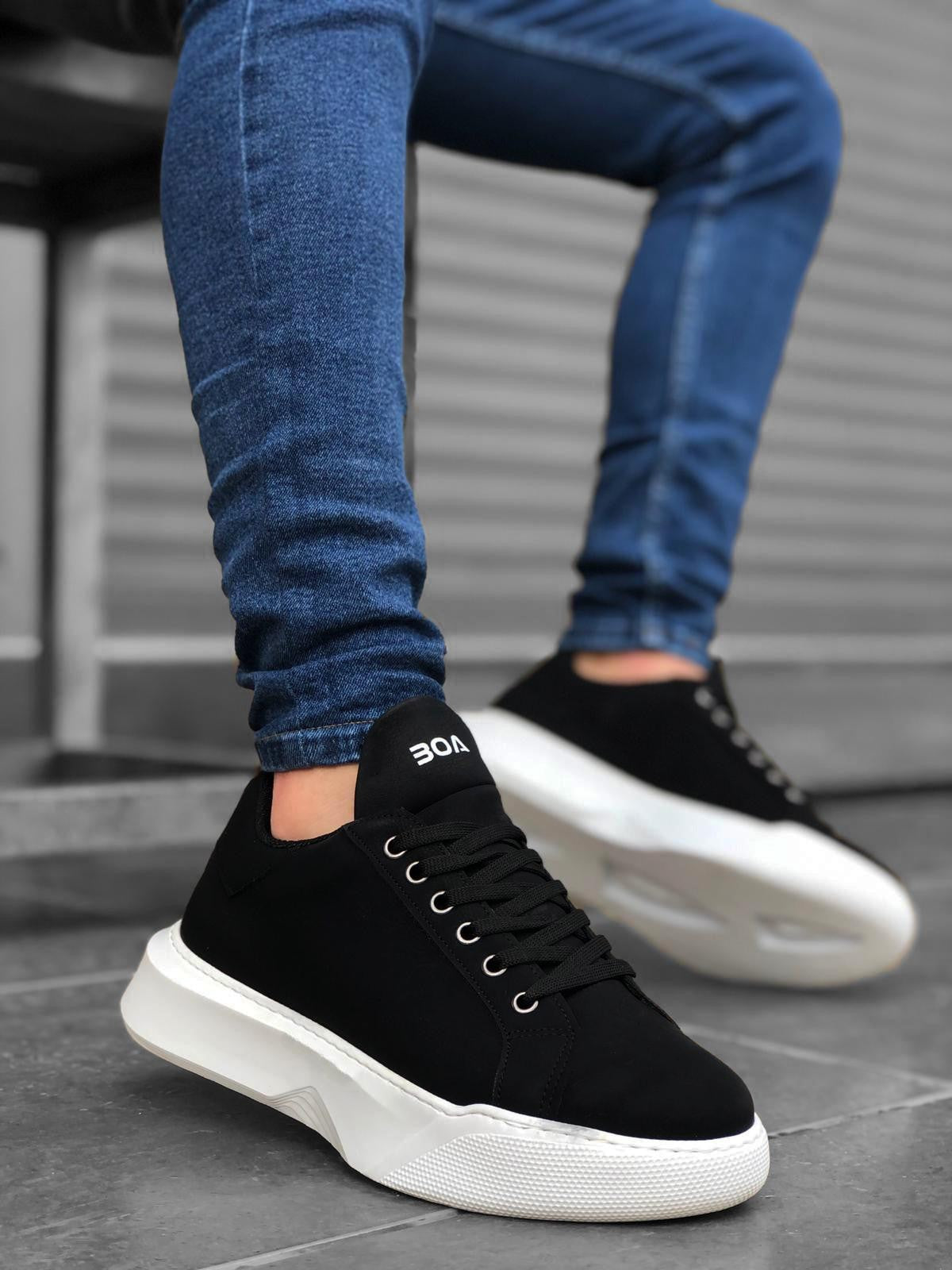 Men's High Top Black White Sneakers with Laces