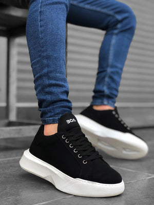 Men's High Top Black White Sneakers with Laces