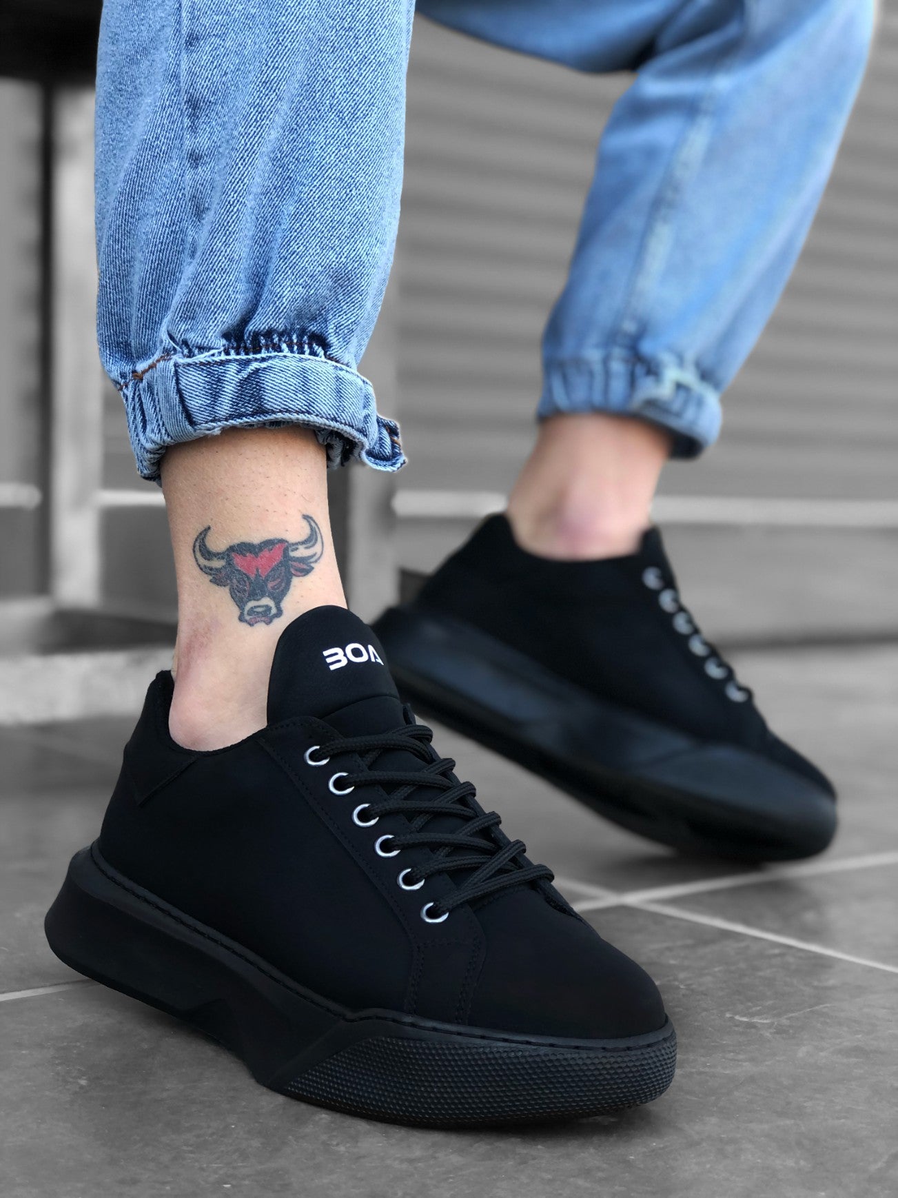 High Top Black Men's Sneakers with Laces - BA0161