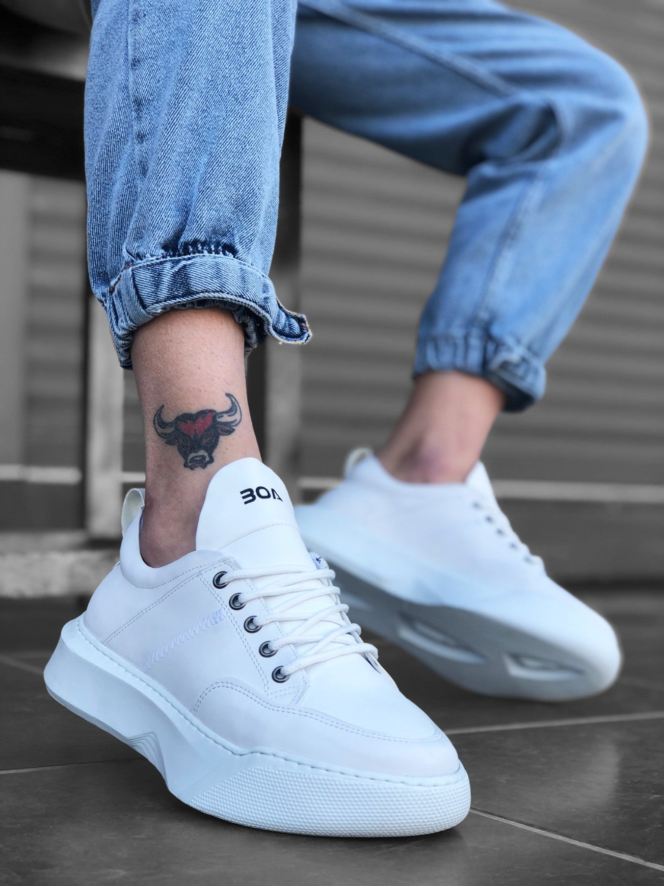 High Top White Men's Sneakers with Laces - BA0163