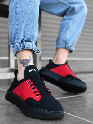 Men's High Top Black Red Sneakers with Laces