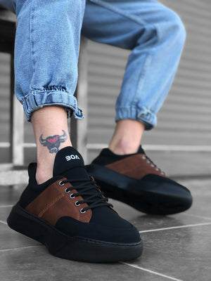 Men's High Top Black Tan Lace-Up Sneakers