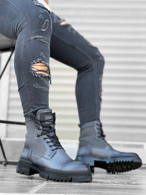 Genuine Leather Gray Men's Ankle Boots - BA0183