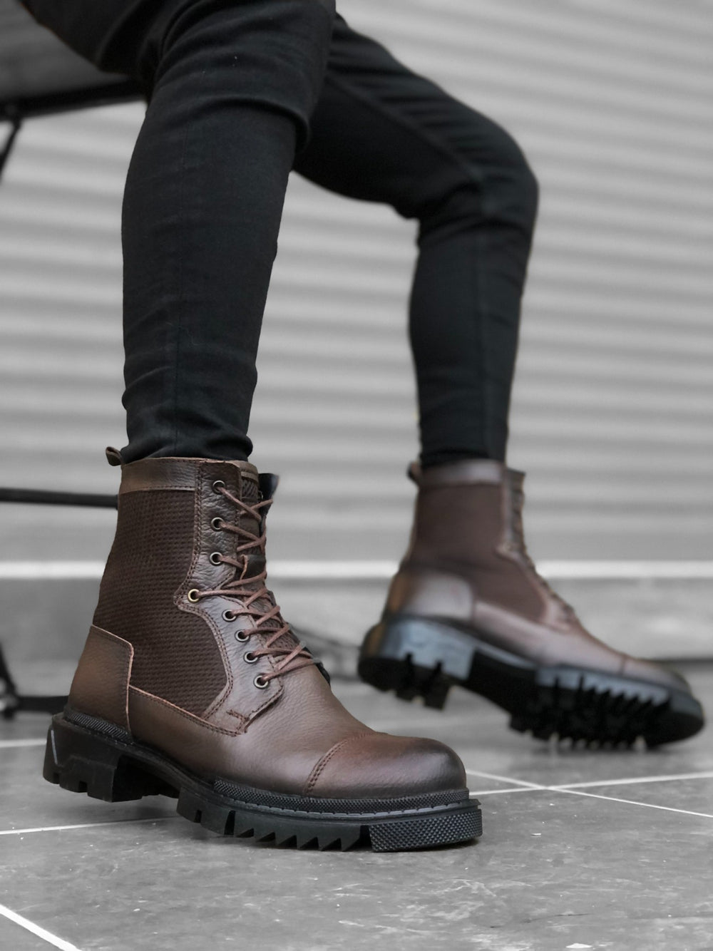Brown Men's Genuine Leather Inner and Outer Lined Boots