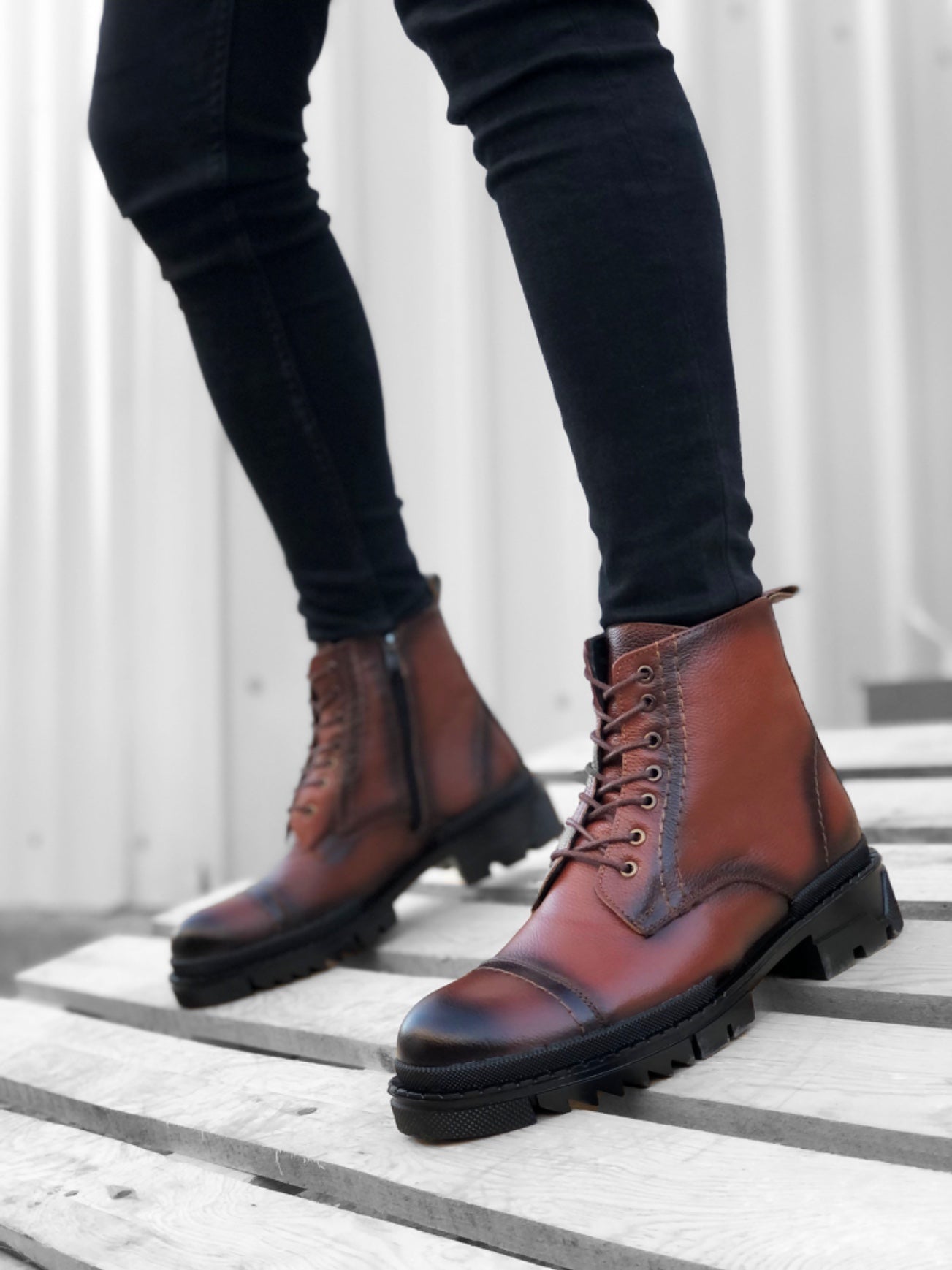 Genuine Leather Tan Men's Half-Zipper Ankle Boot