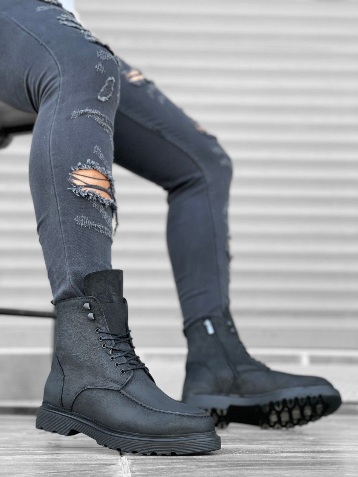 Genuine Black Nubuck Leather Men's Boots - BA0212