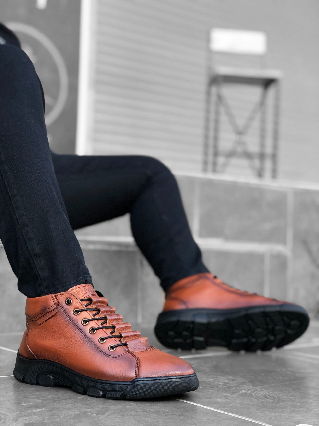 Genuine Leather Tan Men's Half Ankle Boot with Hidden Laces