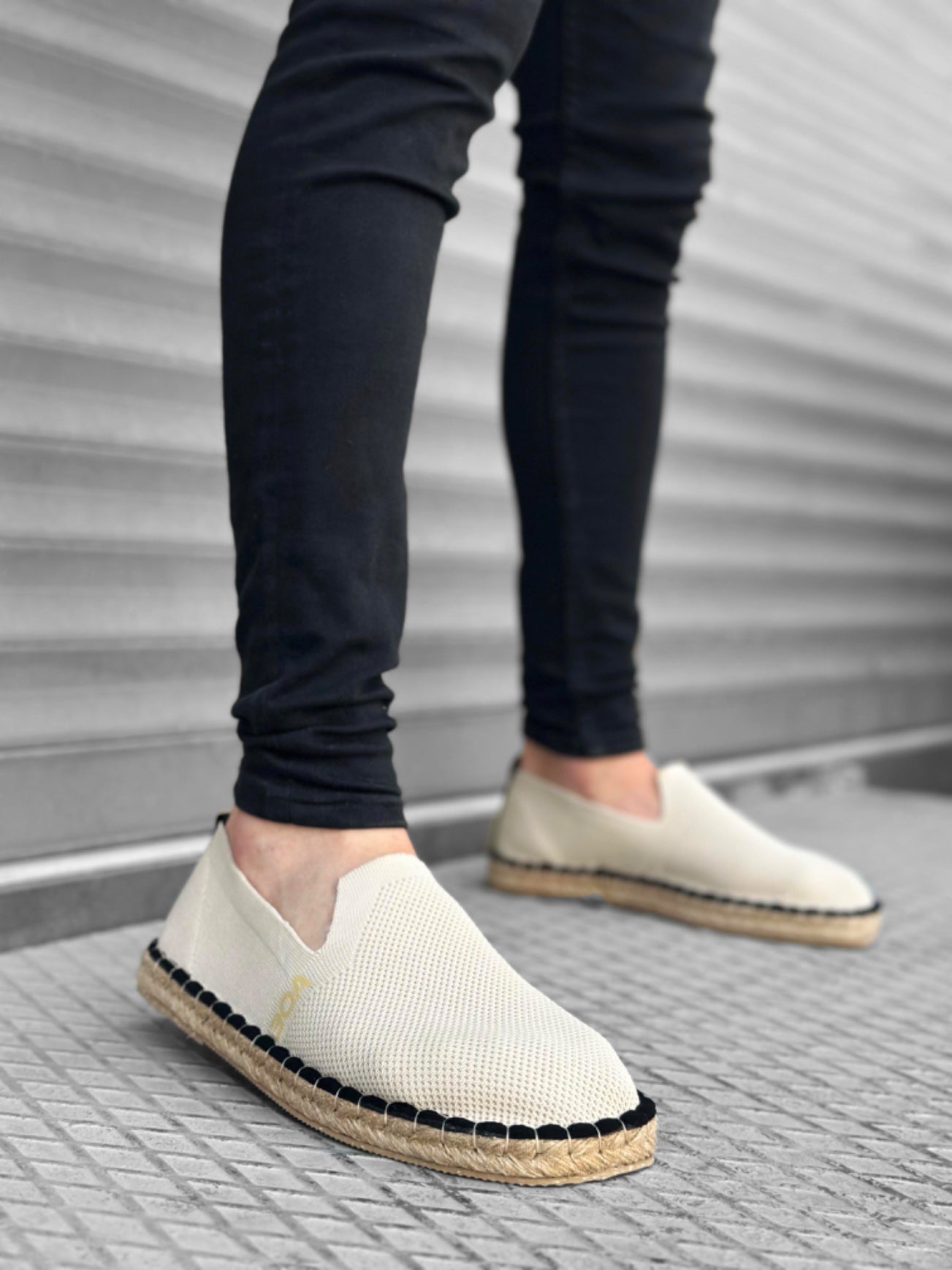 Men's Beige Knit Espadrille with Comfortable Flat Sole - BA0224