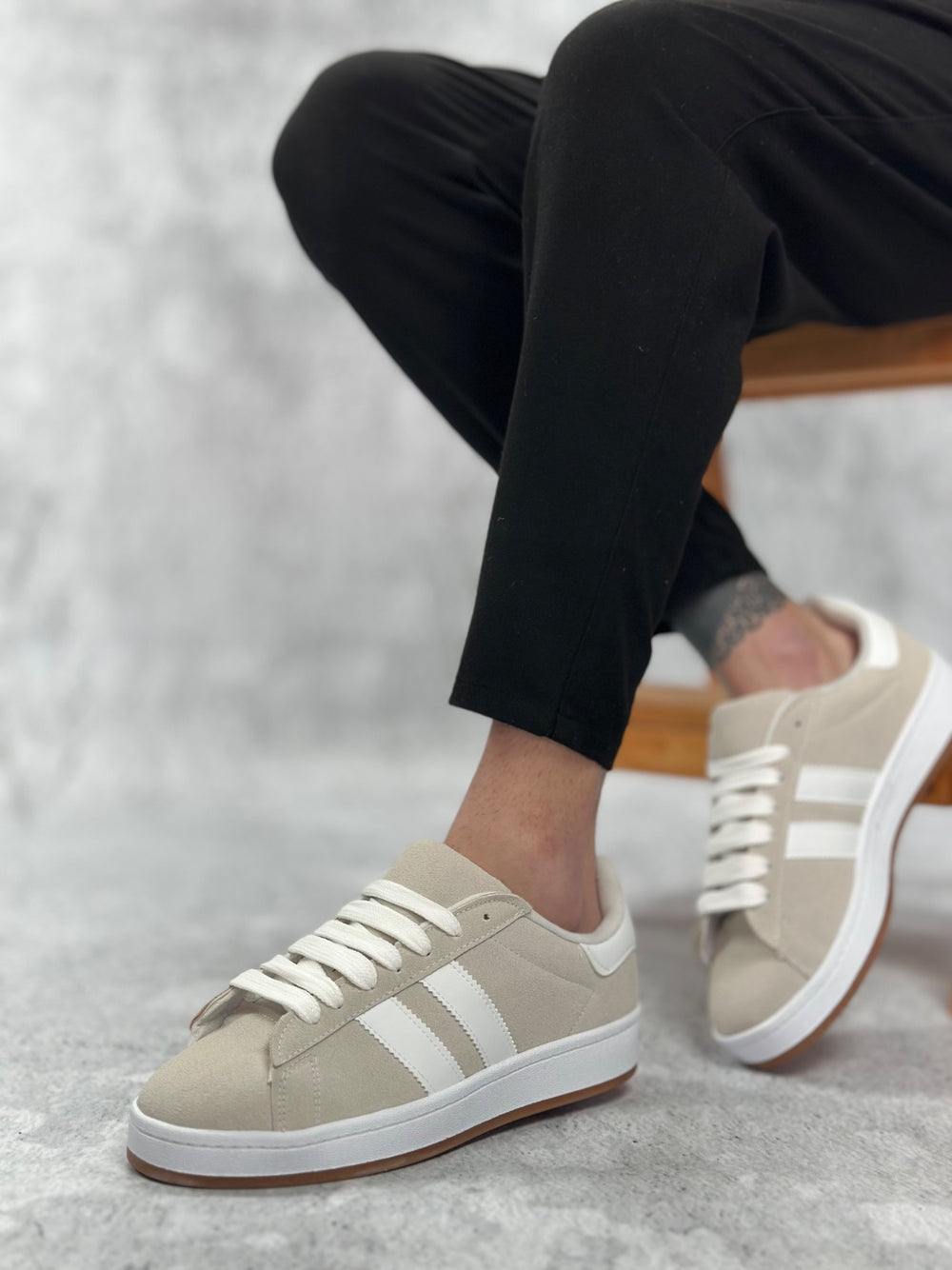 Men's Daily Stone Grey BOA Two-Stripe Casual Shoes