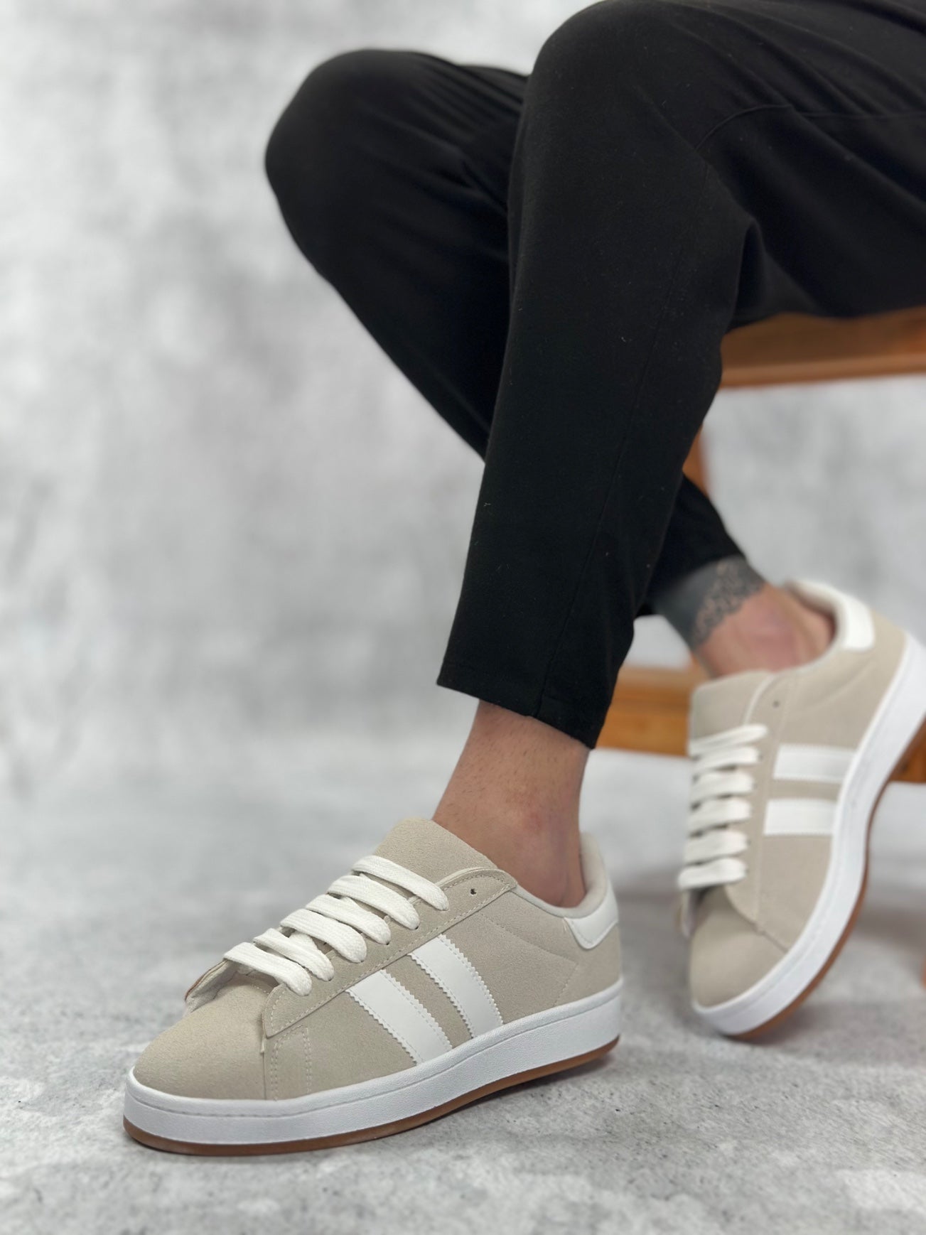 Men's Daily Stone Grey BOA Two-Stripe Casual Shoes