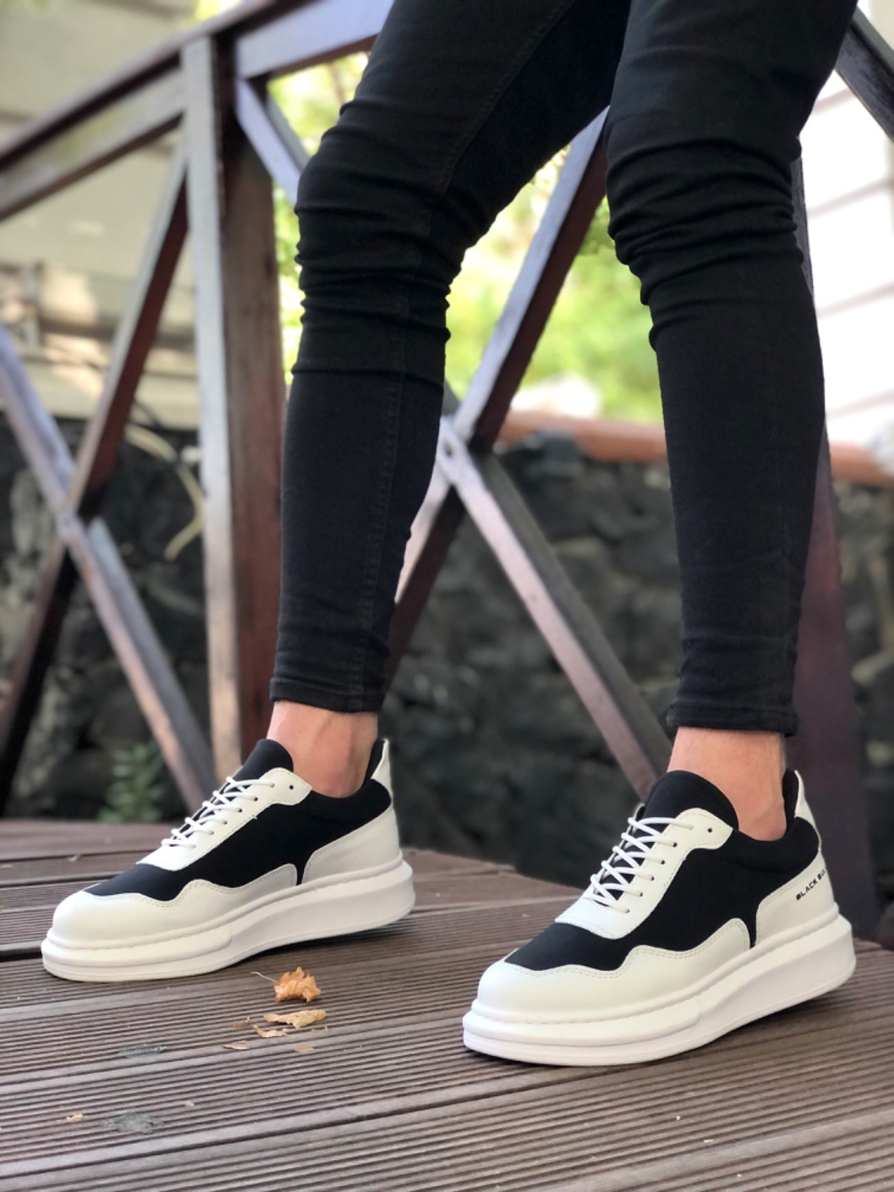 BA0238 BOA High Top White Black Lace-up Men's Sneakers