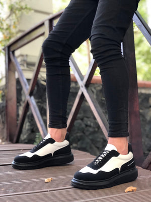 High Top Black and White Lace-Up Men's Sneakers