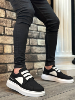Black and White Men's Casual Slip-On Shoes with Thick Sole