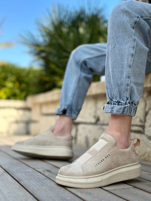 BA0307 BOA Thick Suede High Sole Double Strap Beige Men's Shoes